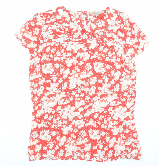 Kew Women Red Floral Blouse Size 10 Short Sleeve Viscose