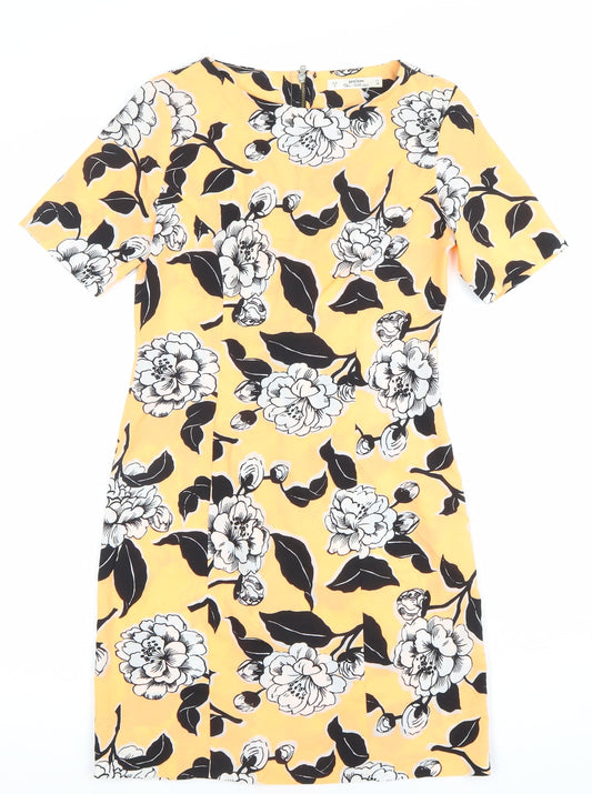 Petite Collection Women’s Yellow Floral Sheath Dress Size 8 Short Sleeve