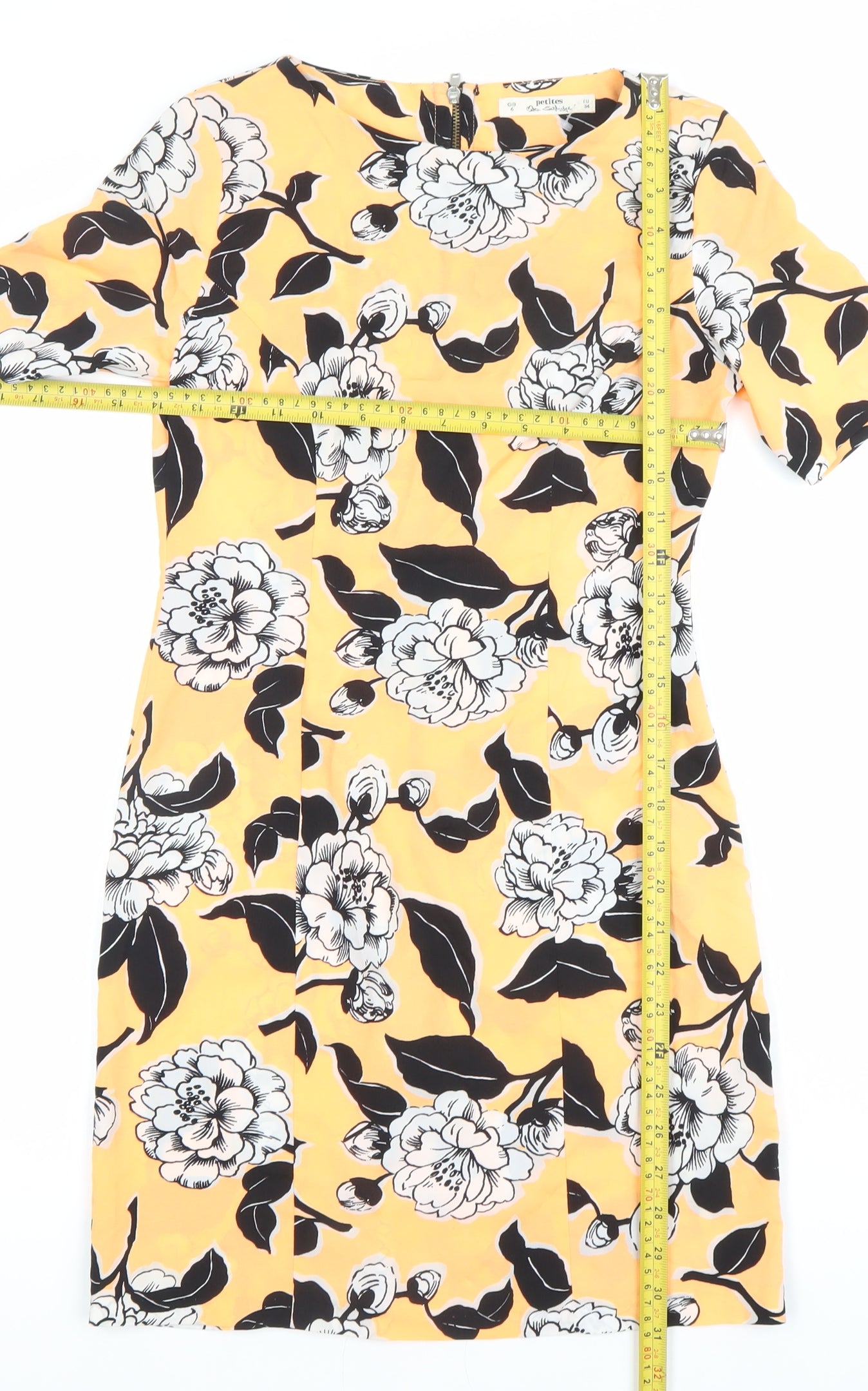Petite Collection Women’s Yellow Floral Sheath Dress Size 8 Short Sleeve