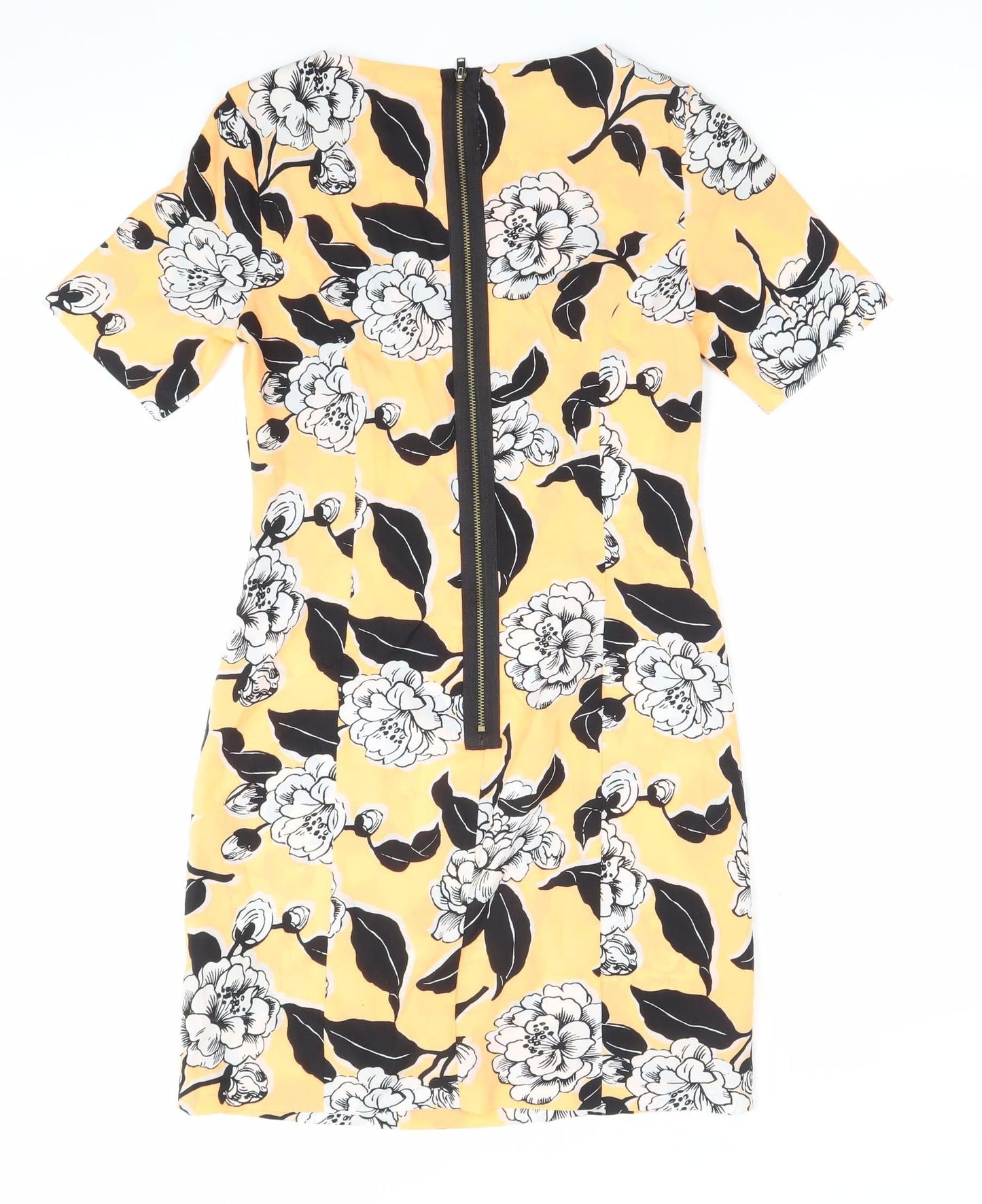 Petite Collection Women’s Yellow Floral Sheath Dress Size 8 Short Sleeve