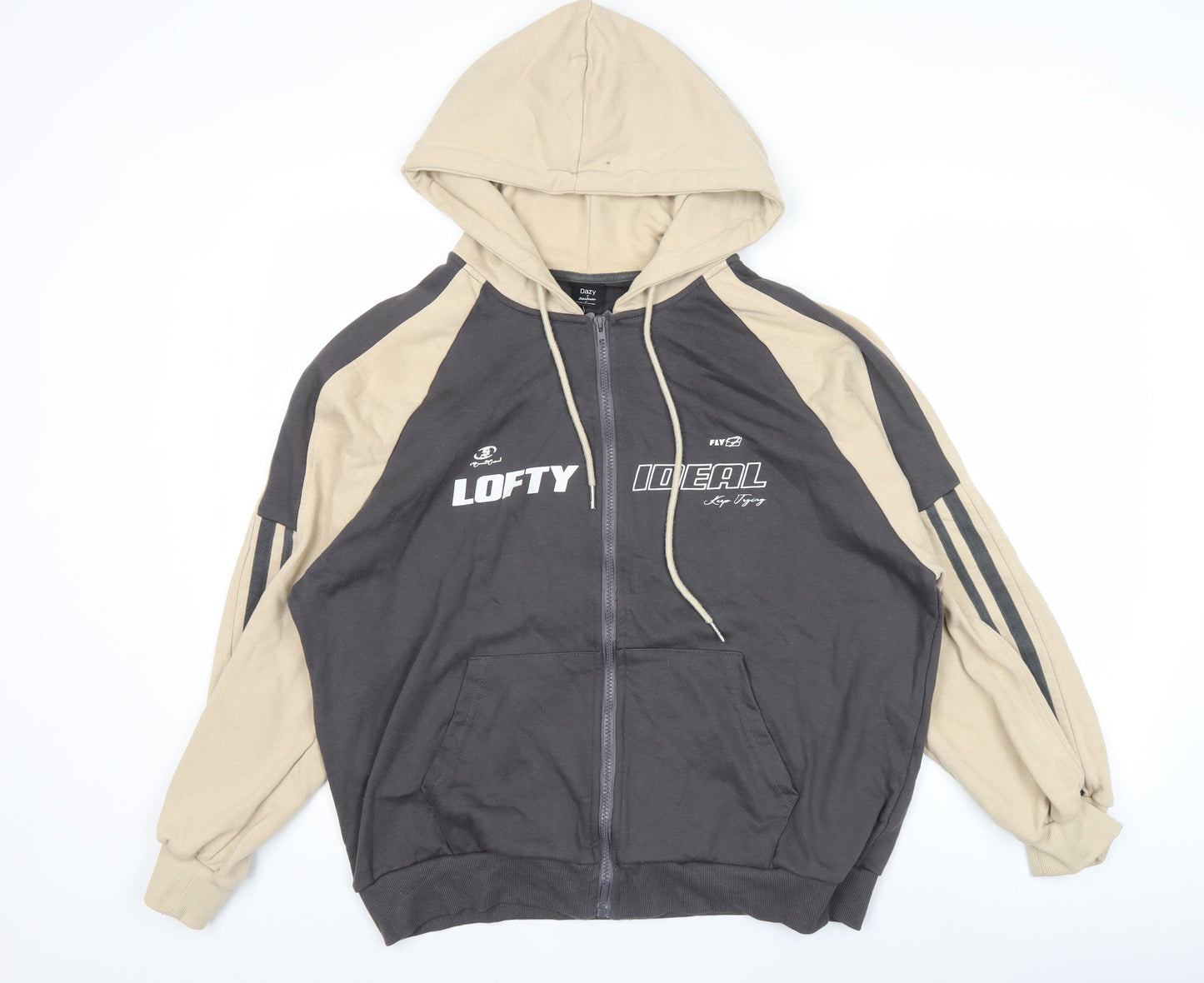 Dazy x StarSeries Men’s Beige Black Full Zip Hoodie M