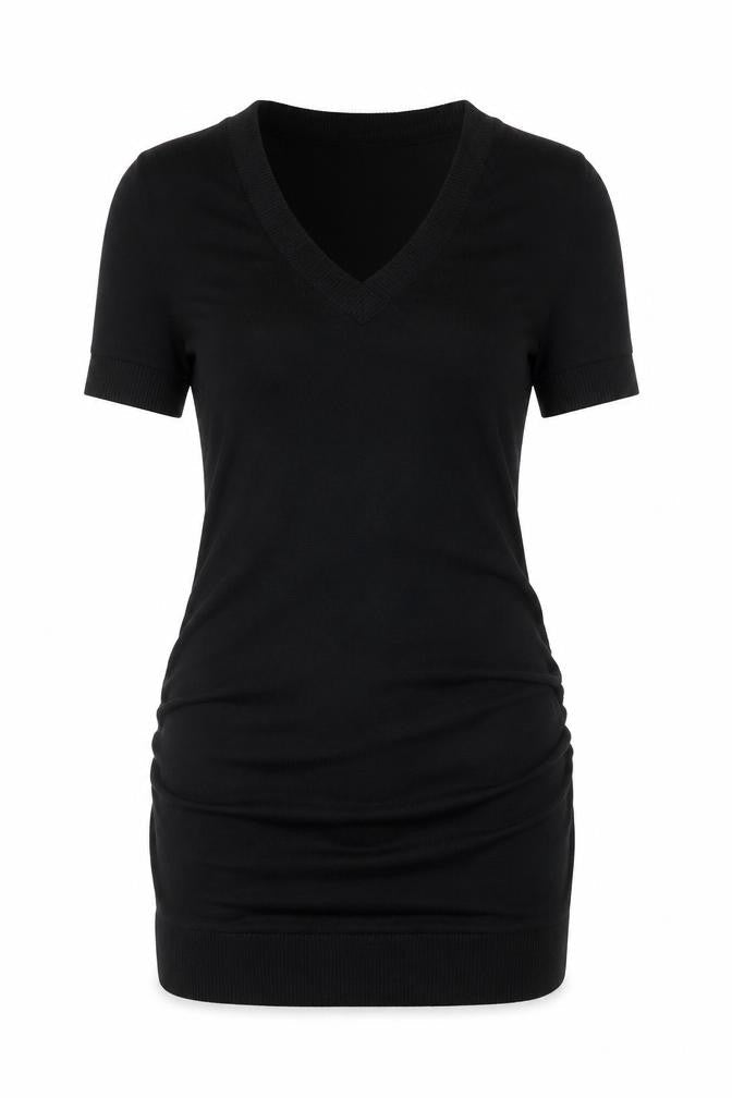 Zenana Outfitters Womens Black L Shift Dress Short Sleeve V-Neck