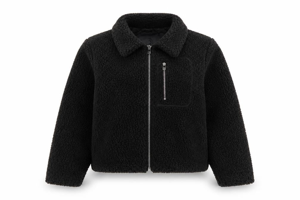 Primark Womens Black XS Fleece Bomber Jacket Zip Pockets