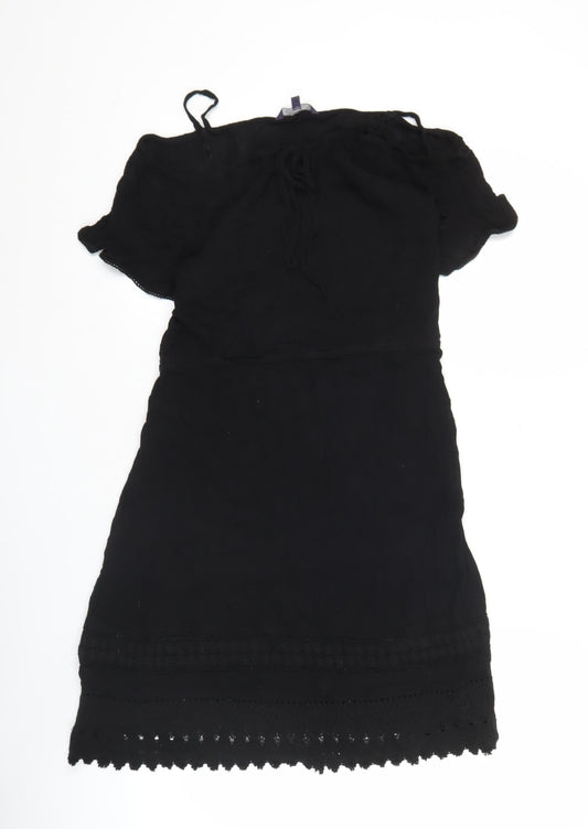 Marks and Spencer Women’s Black Size 10 Off Shoulder Lace Trim Shift Dress