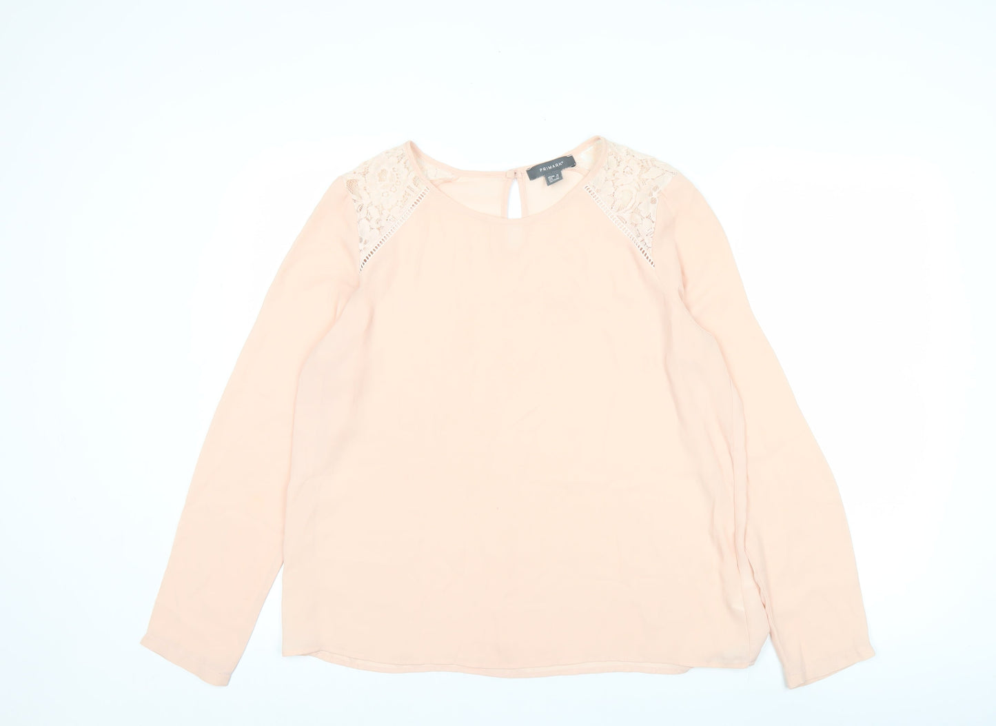 Primark Womens Pink Lace Shoulder Blouse Size 16 Long Sleeve
