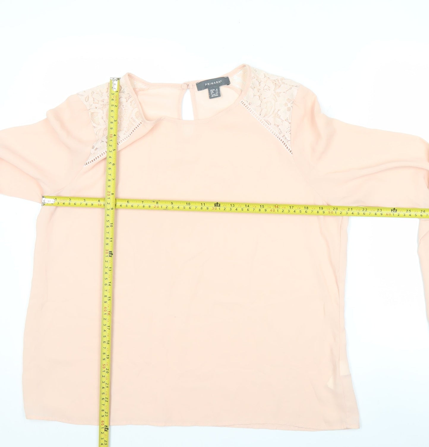 Primark Womens Pink Lace Shoulder Blouse Size 16 Long Sleeve