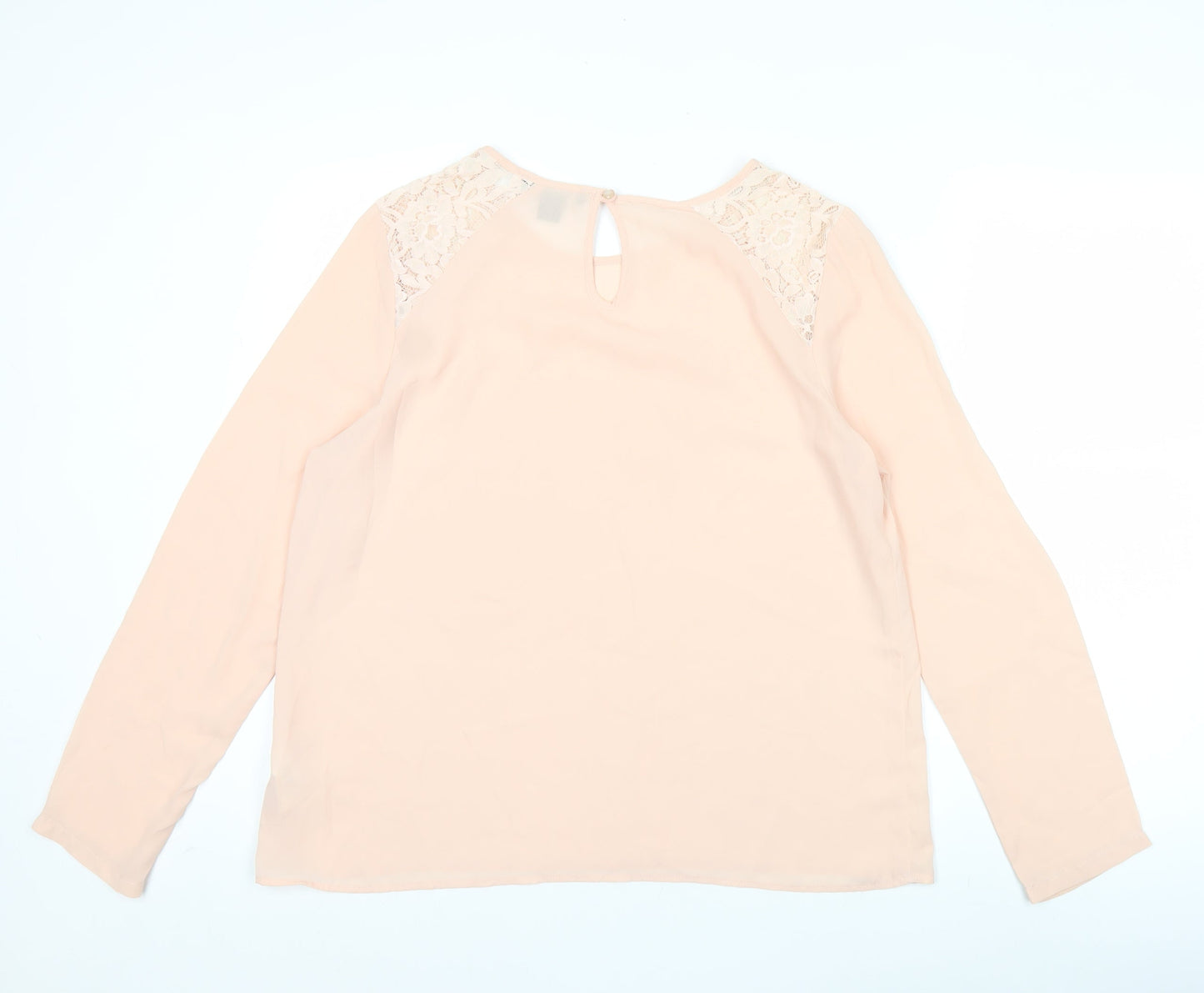 Primark Womens Pink Lace Shoulder Blouse Size 16 Long Sleeve