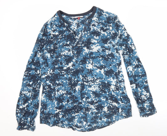 Tommy Hilfiger Womens Blue Camouflage Viscose Tunic Blouse S