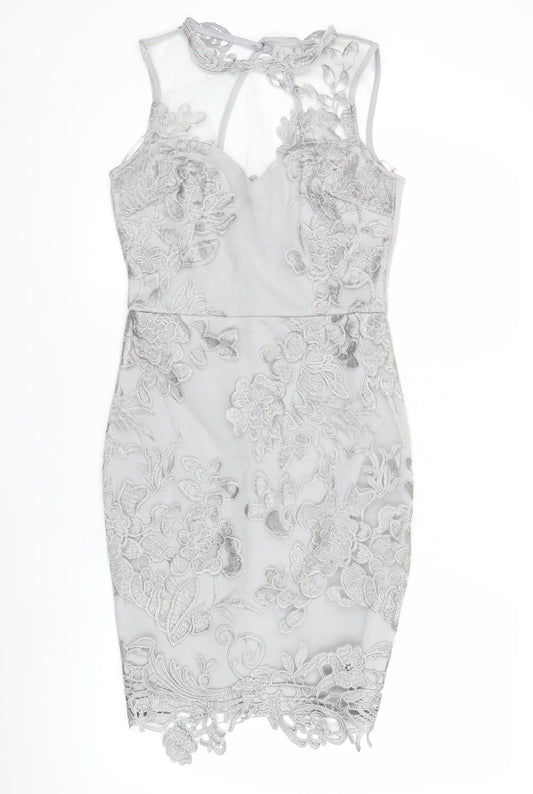 Liasy London Women’s Grey Lace Sheath Dress Size 10 Wedding Party