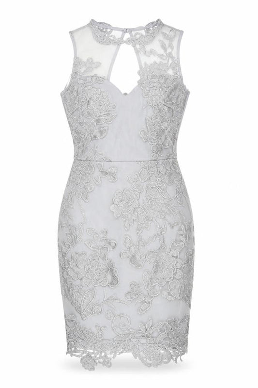Liasy London Women’s Grey Lace Sheath Dress Size 10 Wedding Party