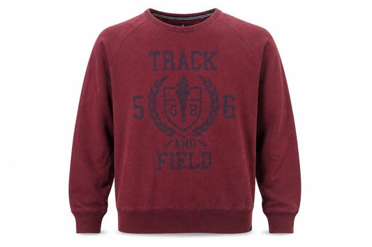 Front view of Easy Men’s XL Red Pullover Sweatshirt Track & Field Graphic Cotton Blend