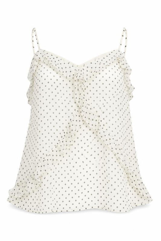 Marks and Spencer Womens Ivory Polka Dot Ruffle Camisole Blouse Size 24