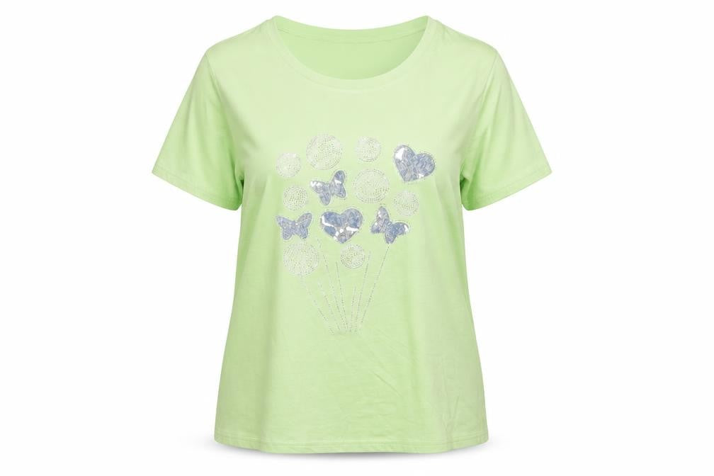 Impresion Womens Green Short Sleeve T-Shirt XL Glitter Butterfly