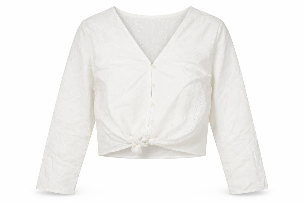 H&M Divided Women’s White Cotton Cropped Blouse UK 10 Long Sleeve
