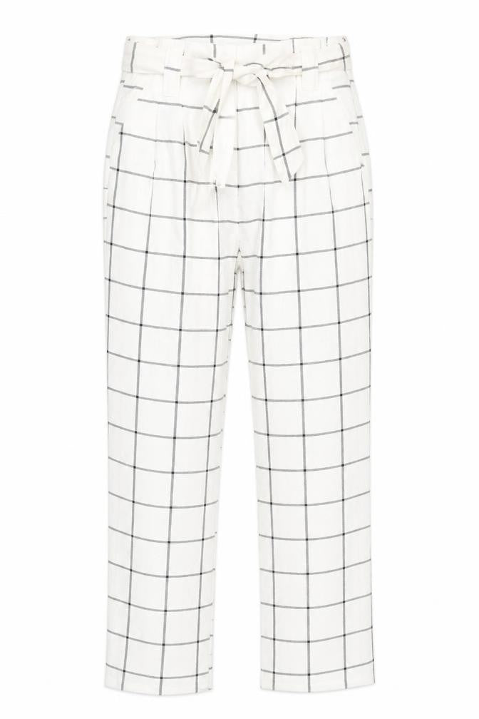 Primark Womens White Check Pleated Tapered Trousers Size 6