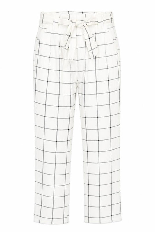 Primark Womens White Check Pleated Tapered Trousers Size 6
