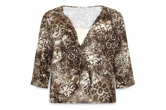M&Co Womens Brown Floral Glitter Tunic Blouse Size 18 Viscose Stretch
