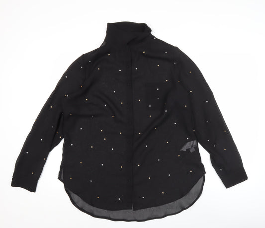 So Fabulous Women Black Sequin Long Sleeve Blouse UK 16 High Neck