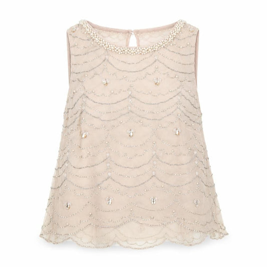 Monsoon Women Beige Beaded Sleeveless Tunic Blouse UK 8