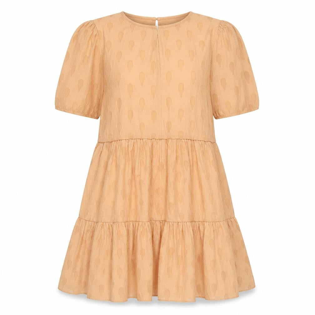 H&M Women Beige Short Puff Sleeve A-Line Dress Size 10