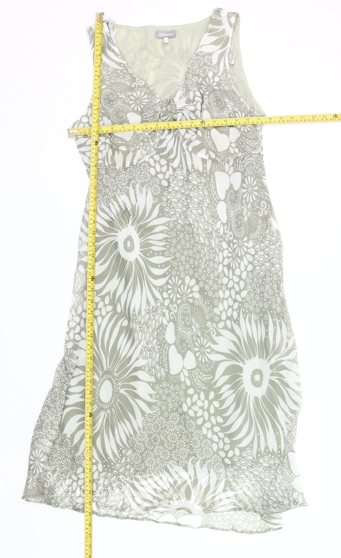 Steilmann Women Grey Floral Shift Dress Size 16 Sleeveless V-Neck