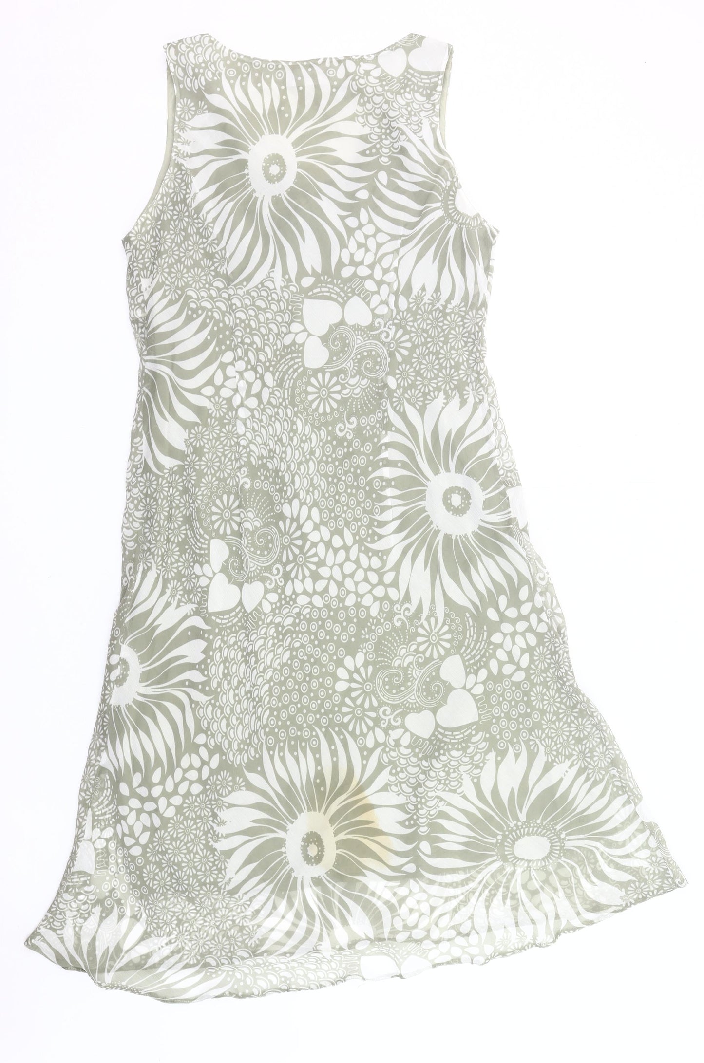 Steilmann Women Grey Floral Shift Dress Size 16 Sleeveless V-Neck
