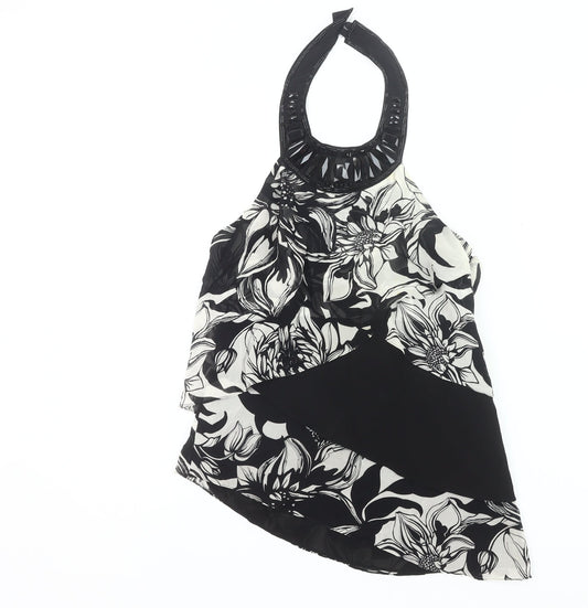Karen Millen Womens Black Floral Halter Silk Top Size 10 Party Tank