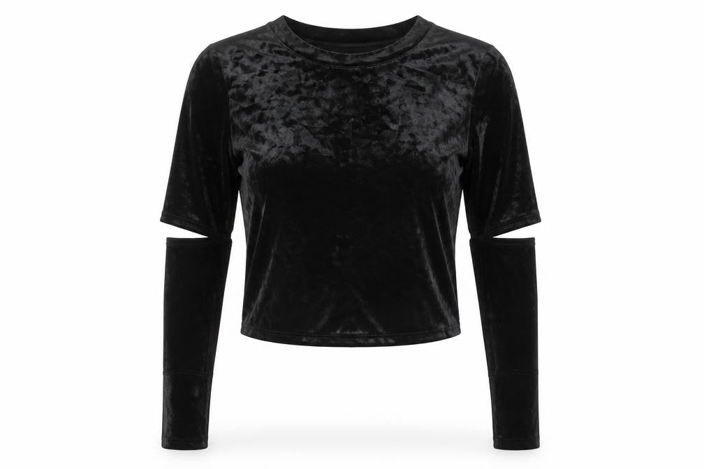 H&M Women’s Black Velvet Cropped Long Sleeve Slim Blouse S