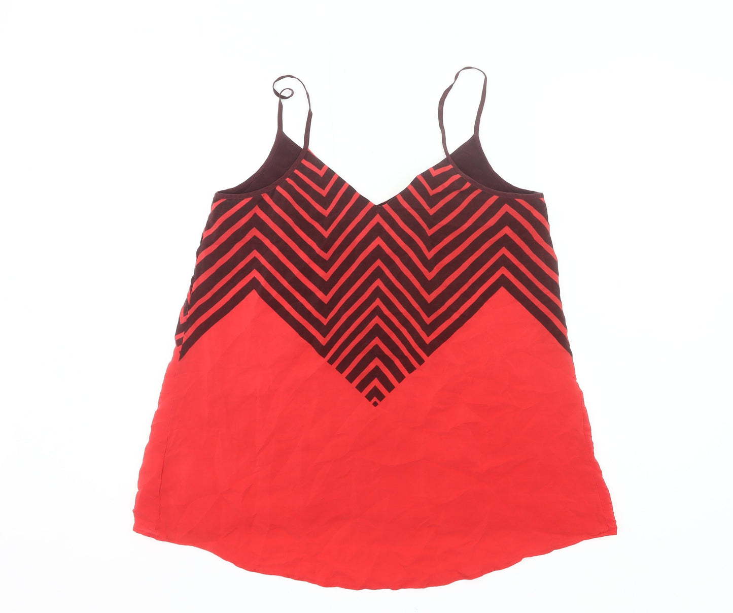 French Connection Women Red Silk Camisole Top Size 8 Geometric V-Neck