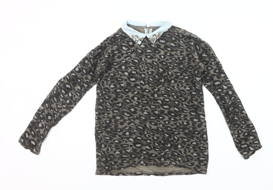 Next Womens Brown Leopard Print Collared Tunic Blouse Size 8