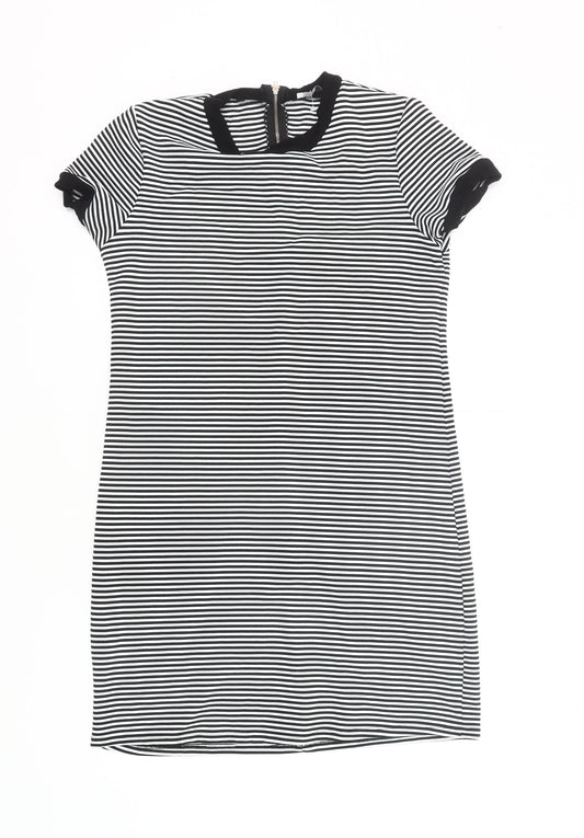George Women’s Black White Striped Shift Dress Size 14 Short Sleeve Work Casual