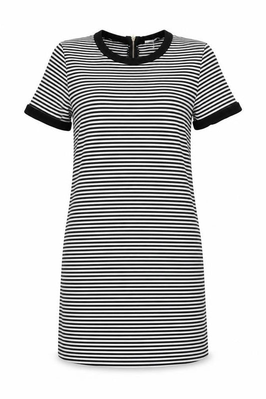 George Women’s Black White Striped Shift Dress Size 14 Short Sleeve Work Casual