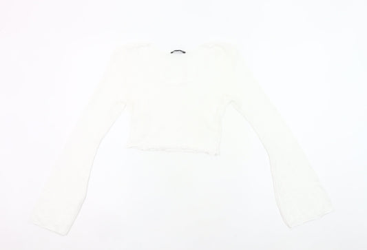 PrettyLittleThing Women White Size 8 Cropped Knit Long Sleeve Top