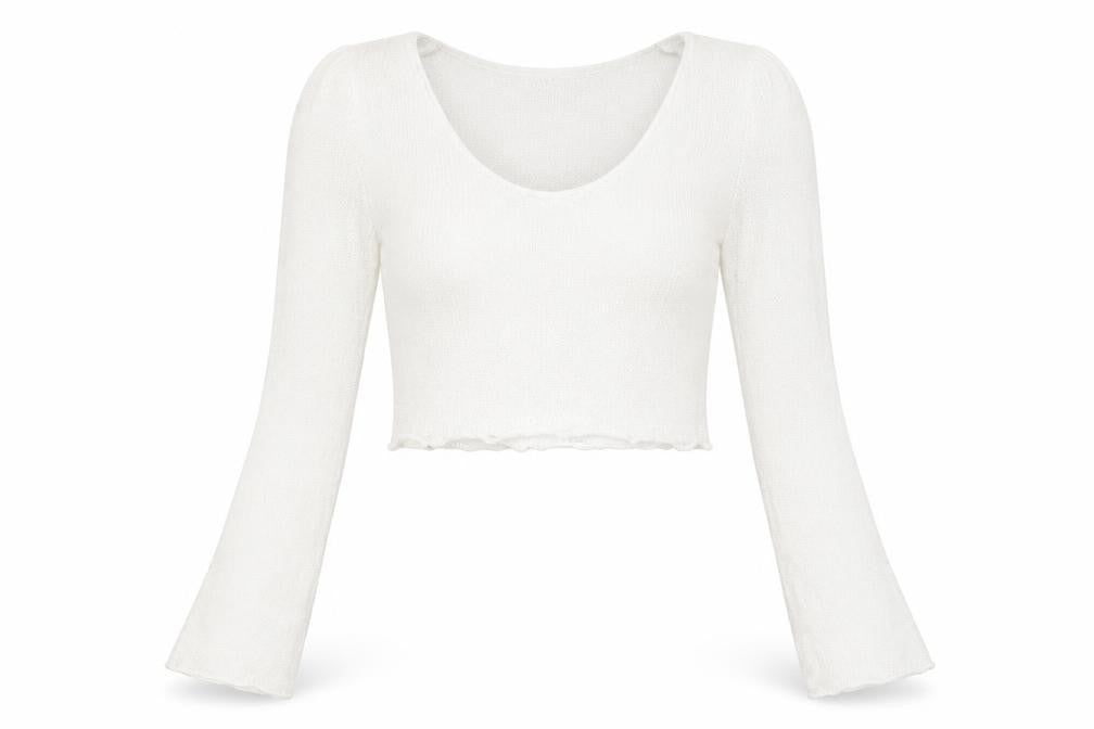 PRETTYLITTLETHING Women White Size 8 Cropped Knit Long Sleeve Top