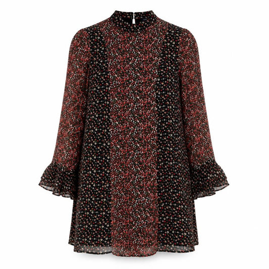 Marks & Spencer Womens Black Red Floral Shift Dress Size 14 Long Sleeve