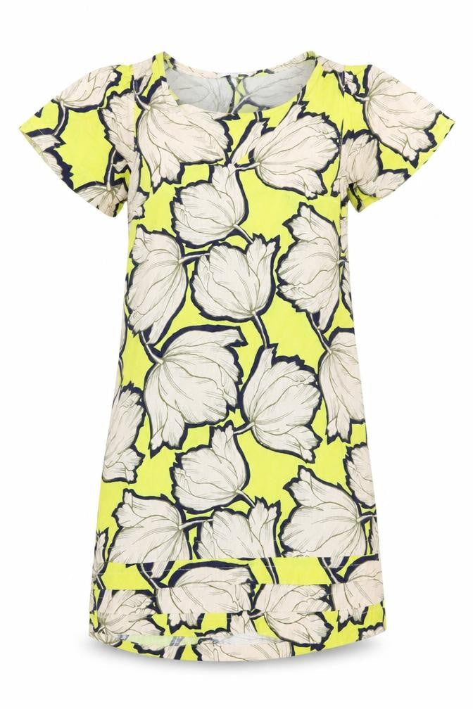 Next Womens Yellow Floral Shift Knee Length Dress Size 14
