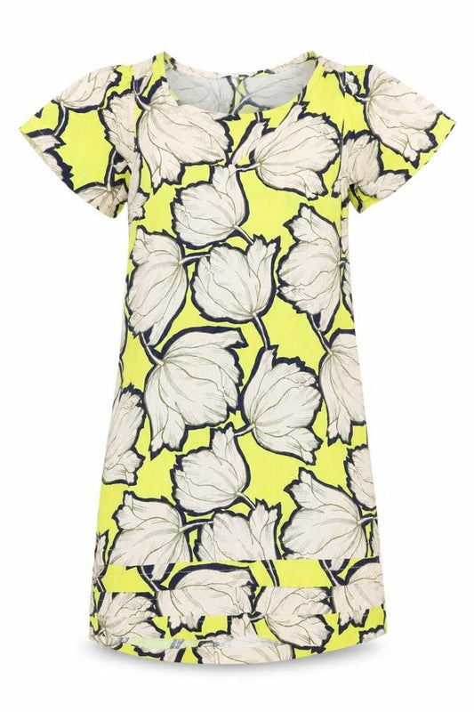 Next Womens Yellow Floral Shift Knee Length Dress Size 14