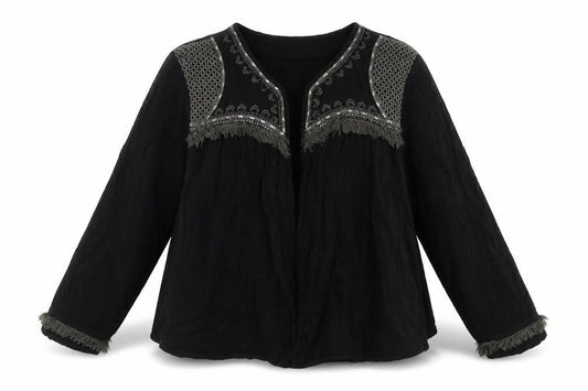 Marks and Spencer Women Black Size 20 Bohemian Embroidered Fringe Blouse