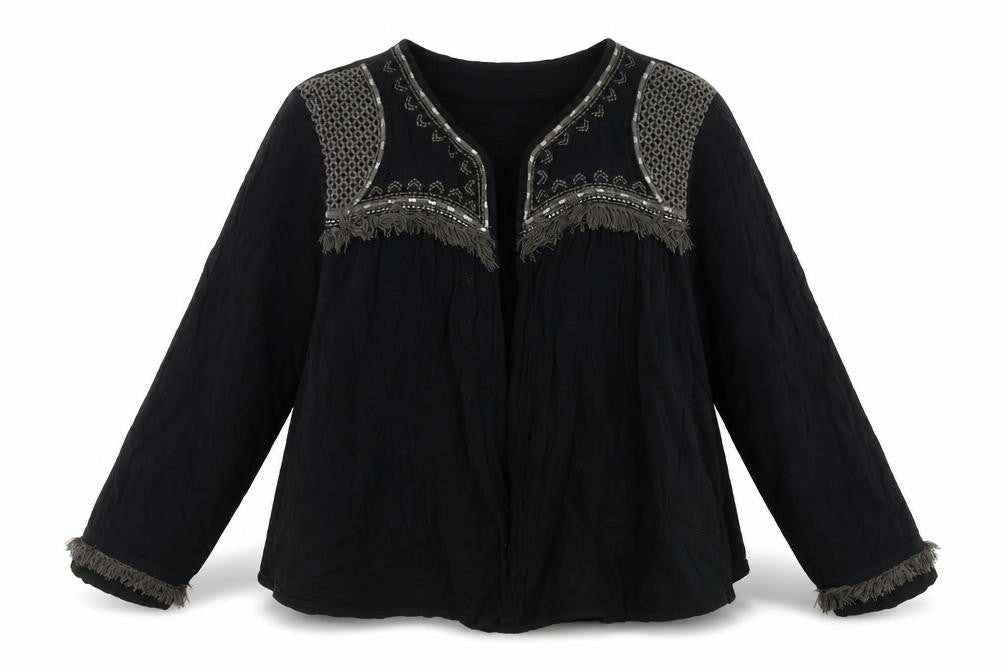 Marks & Spencer Women Black Size 20 Bohemian Embroidered Fringe Blouse