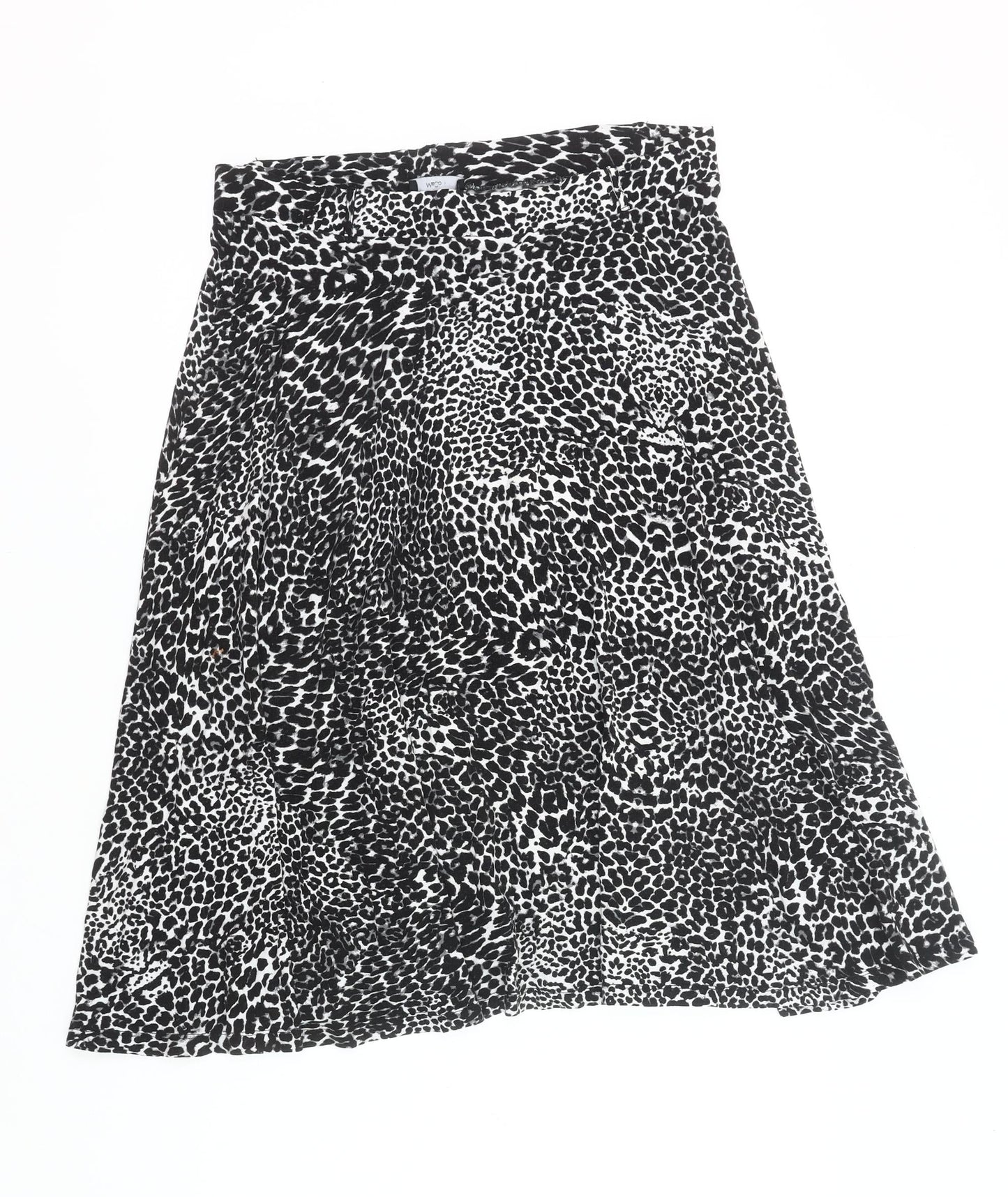 M&Co Women Black Leopard Print A-Line Knee Length Skirt Size 14