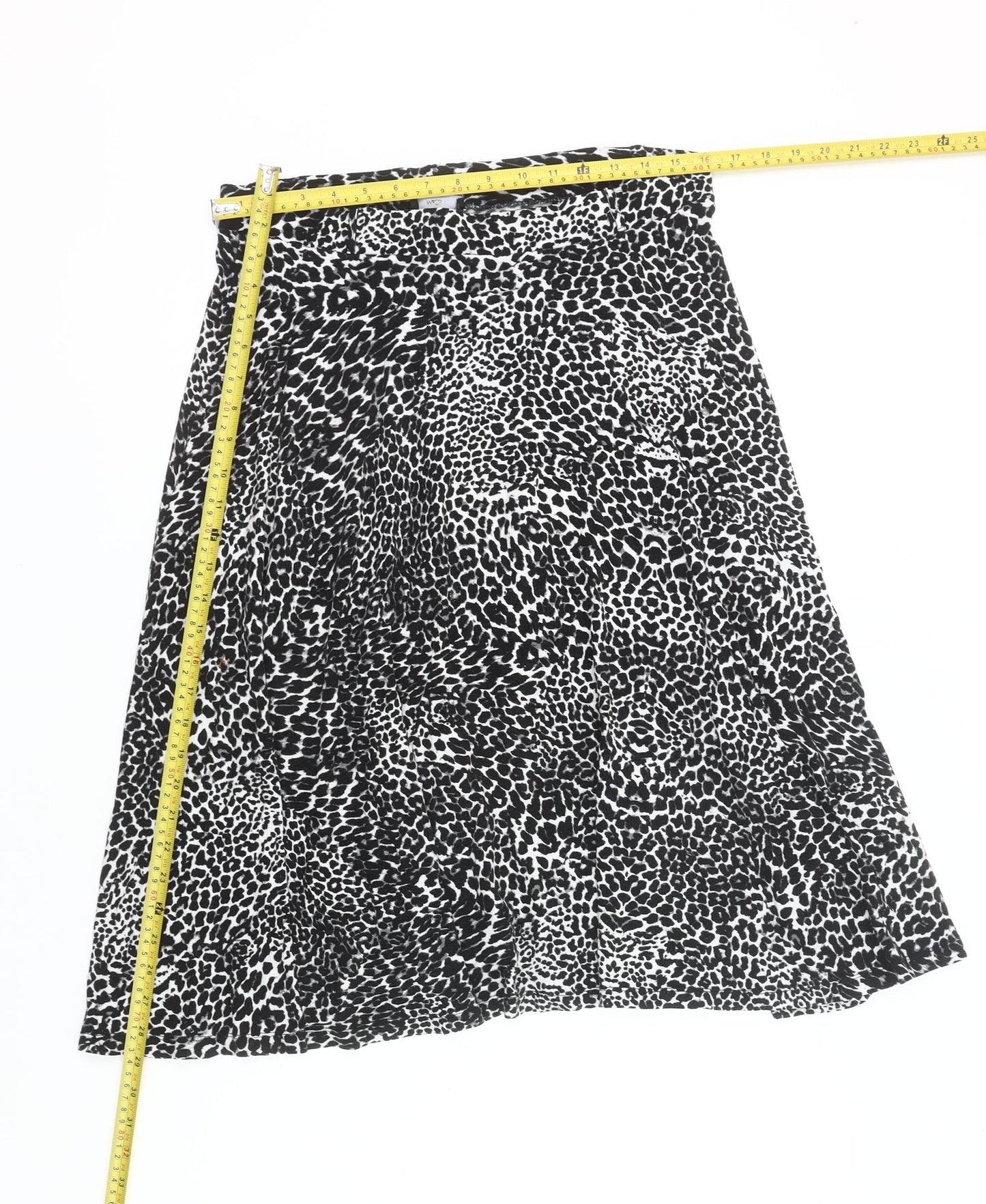 M&Co Women Black Leopard Print A-Line Knee Length Skirt Size 14