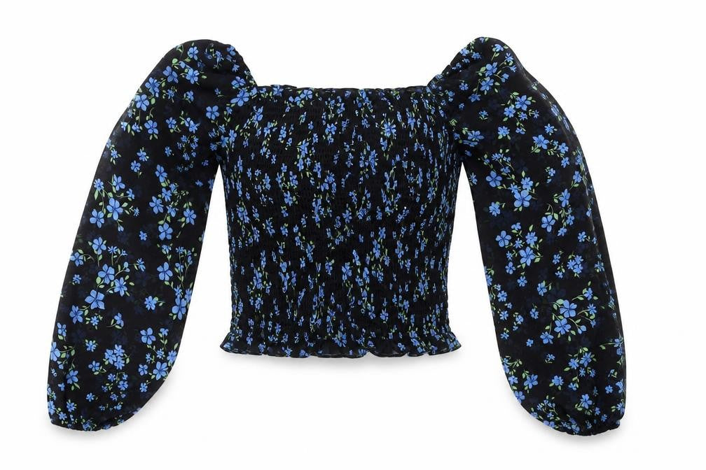 915 Generation Girls Black Floral Cropped Blouse Age 12 Years Long Sleeve
