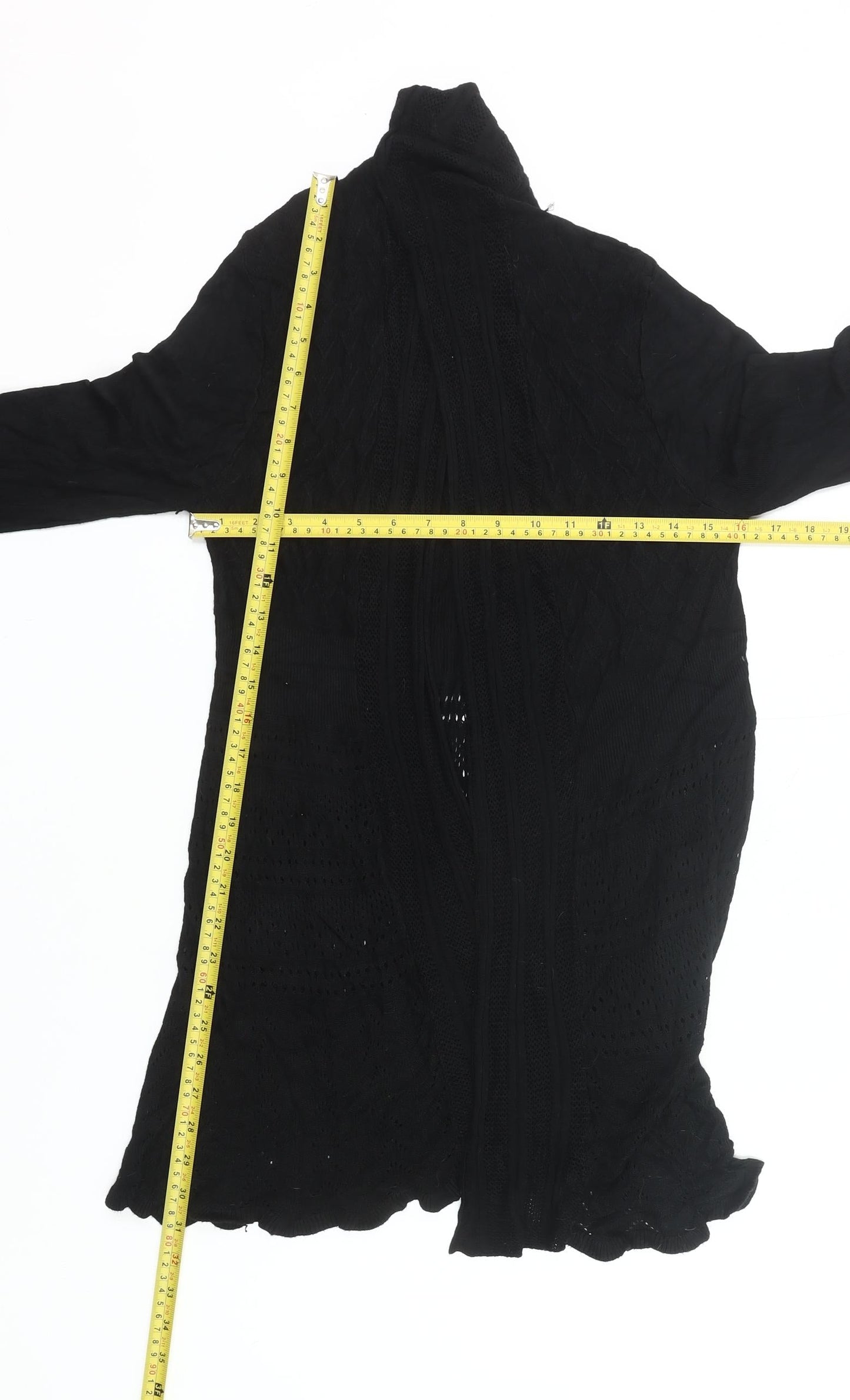 Izabel London Womens Black Size 12 Open Knit Long Sleeve Cardigan