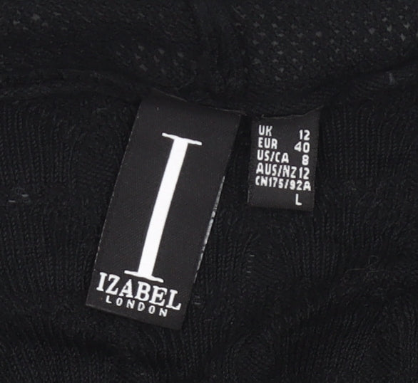 Izabel London Womens Black Size 12 Open Knit Long Sleeve Cardigan