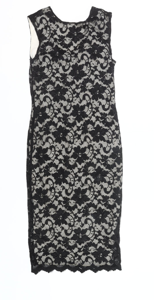 New Look Women's Black Lace Sheath Dress UK12 Sleeveless Scoop Neck Formal
