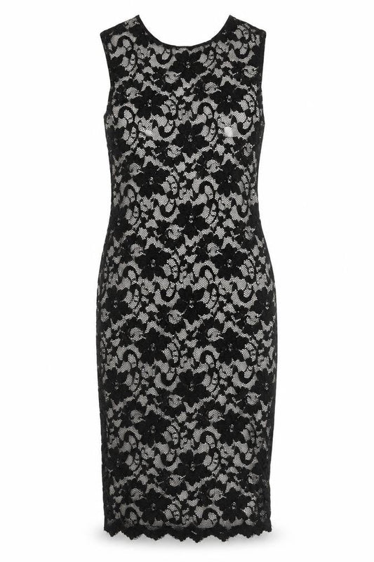 New Look Women's Black Lace Sheath Dress UK12 Sleeveless Scoop Neck Formal