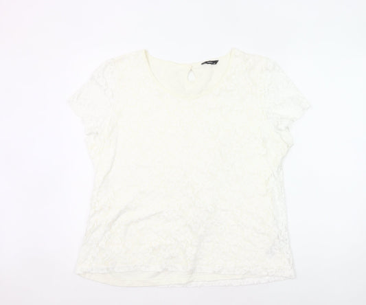 M&Co Womens Ivory Lace Floral Blouse Size 20 Short Sleeve