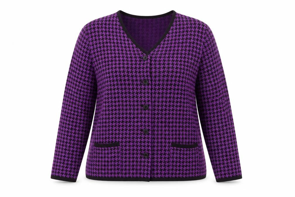 Lucia Womens Purple Wool Blend Cardigan Size 16 V-Neck Houndstooth