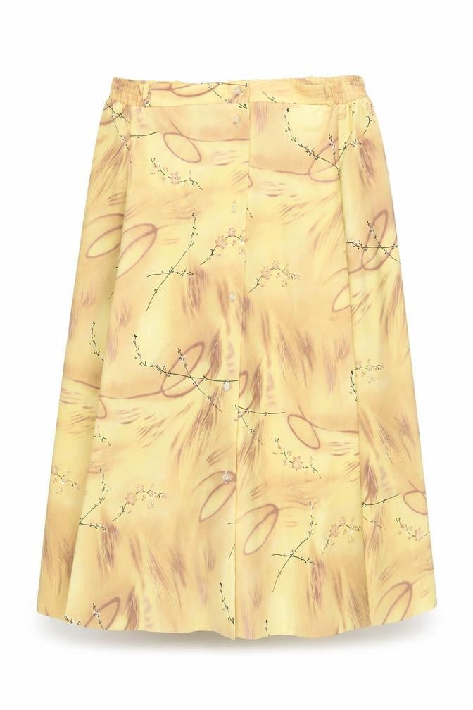 Fantom Womens Yellow Floral A-Line Knee Length Skirt 2XL Viscose
