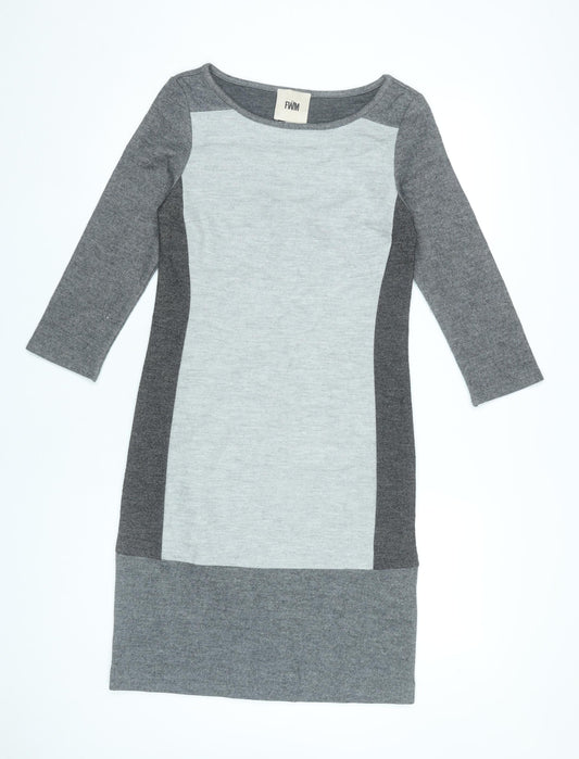 FWM Women’s Grey Colourblock Sheath Dress Size 10 Wool Blend